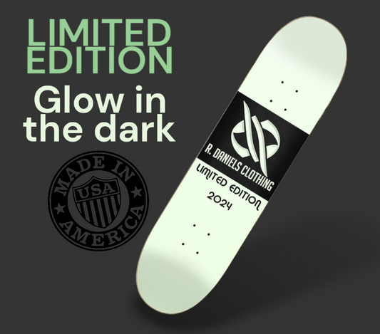 LIMITED EDITION (only 100) Glow in the dark Skateboard Deck 8.25 - R. Daniels Clothing 2024